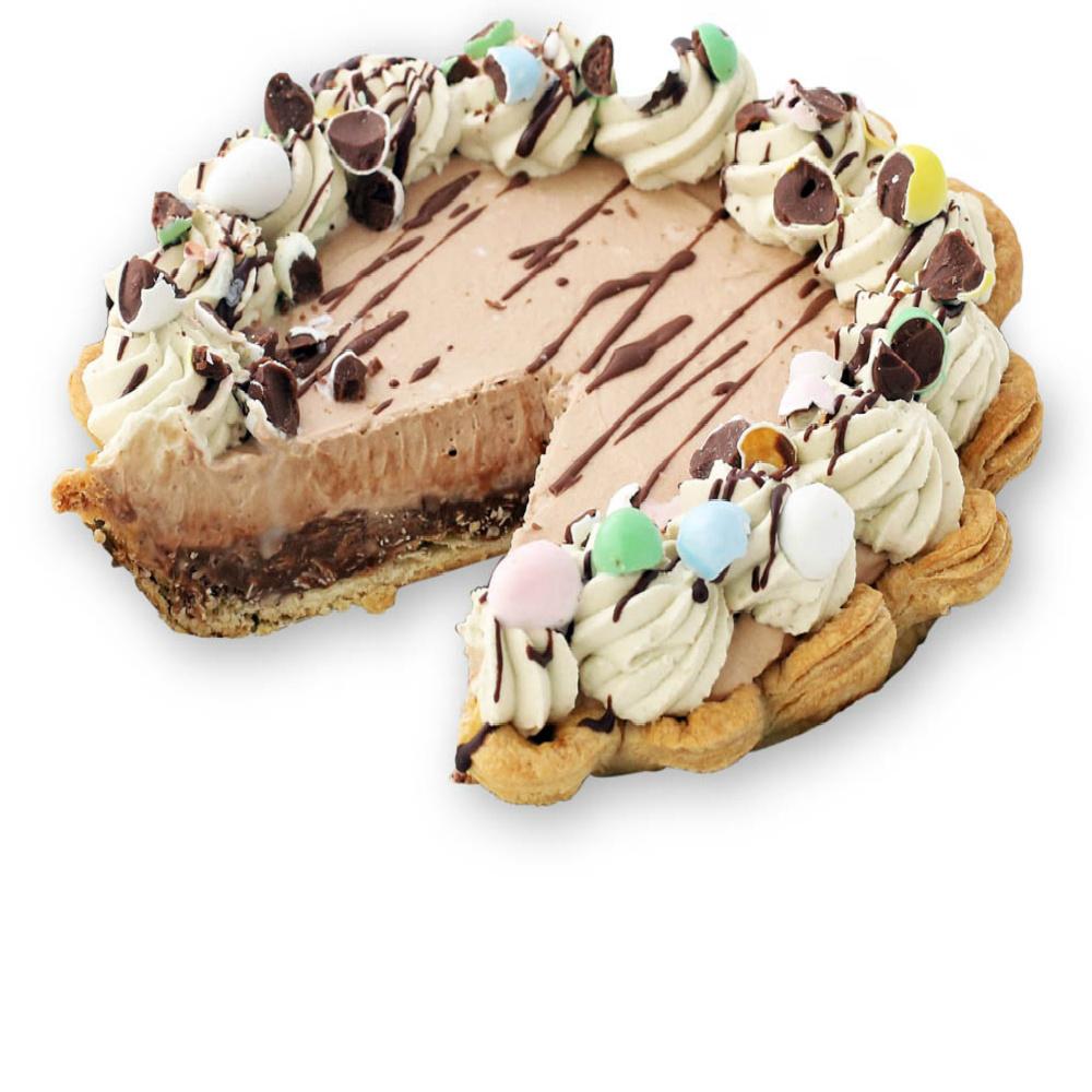 Sliced Mini Egg Chocolate Cream Pie from The Pie Hole